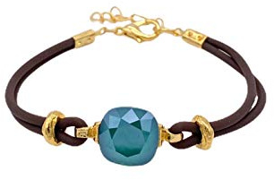 Malu Maiese – Hochwertiges braunes Gummi- und Kristallarmband, 18-karat-vergoldeter Goldsockel, verstellbare Größe von 16 bis 20 cm, Geschenk für Frauen. (Grun)