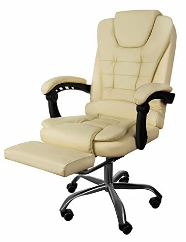 MT MALATEC Bürostuhl Chefsessel Drehstuhl Ergonomischer Schreibtischstuhl Kunstlederbezug 16224, Farbe:Beige-beige