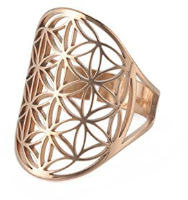 Fleur de vie anneau réglable en filigrane fleur anneau bande pour femmes grand creux bagues Cosplay fête bijoux (Ajustable, 316, ton or rose)