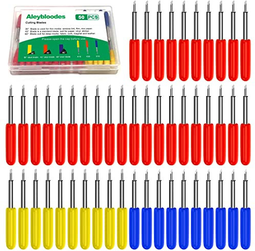 50 x Schneidklingen für Cricut Explore Air/Air 2/Maker, inklusive 10 x Feinspitz-Klingen, 30 x Standard-Klingen und 10 x Tiefschneideklingen für Ersatz-Kriuzklingen (Farbmischung-50 Stück)