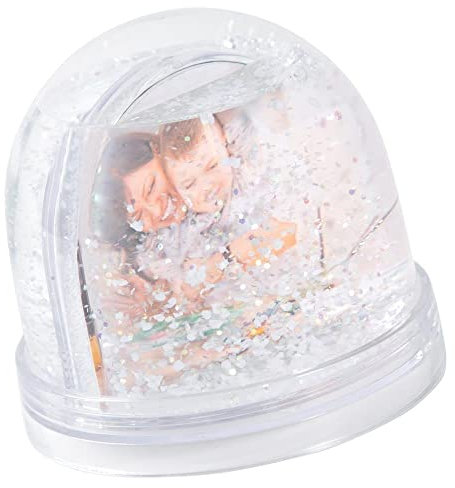 Ocadeau Schneekugel mit eigenen Fotos - Transparente Schneekugel mit Fototrennscheibe - Winterliches Inneres und 2 Fotos zur Dekoration