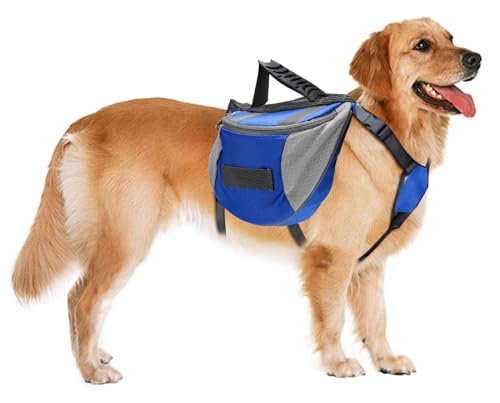 Cyrank Hunderucksack Geschirr, Hundesattel Hunderucksack Hundeweste Hundesatteltaschen Hundereisetasche mit reflektierendem Streifen Hundewanderweste für kleine mittlere große Hunde(L)