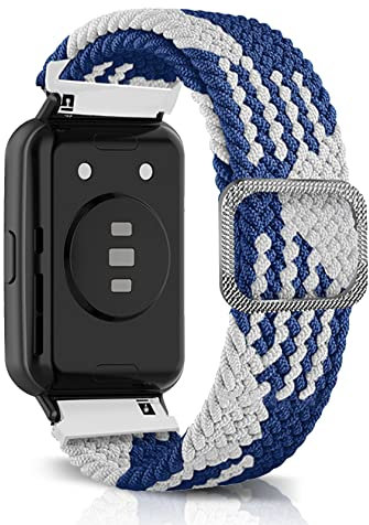 ToVioc Correa Compatible con Huawei Watch Fit 2, Moda Transpirable, Elastic, Adjustable, Correa de Nailon Trenzado para Huawei Watch Fit 2 - Azul y Blanco
