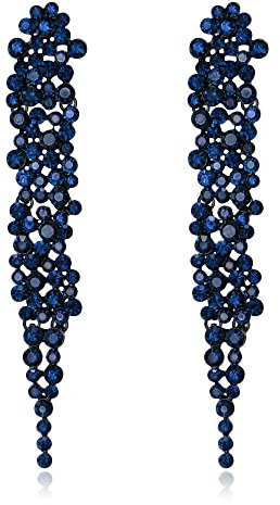 EVER FAITH Statement Ohrringe Strass Kristall Bankett lange Kronleuchter baumeln Ohrstecker für Damen Prom Hochzeit Braut Saphirblau Schwarz-Ton