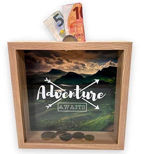 BUSDUGA 4057 Sparkasse Reisekasse Adventure Awaits Spardose Bilderrahmen 20x20x5 cm