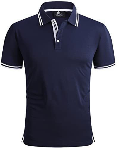 geeksport Herren Poloshirts Kurzarm Tennis Regular Fit Shirt Sport Schnelltrocknend Atmungsaktiv Polohemd Männer Sommer Outdoor Golf T-Shirt(Blau Weiß-XL)
