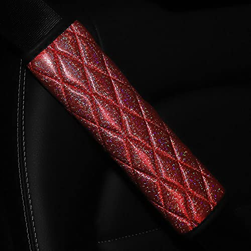 Duories 2 Stück Bling Bling Gurtpolster,Auto Gurtpolster,Polsterung für Sitzgurt,Auto Gurt Polster,Polsterung für Sitzgurt im Auto,Premium Gurtpolster, Kinder und Erwachsene Gurtkissen Auto,Rot