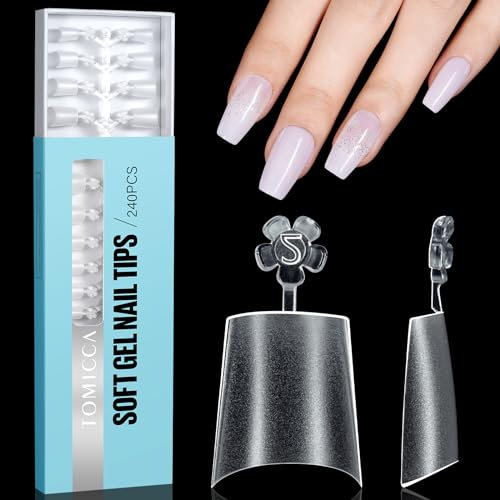 TOMICCA Short Coffin French Edge Nail Tips, 240pcs Half Cover False Nail Tips, Natural Matte False Nails, Acrylic Nail Tips, Artificial Nails Tips for Acrylic Extensions, Salon Nails 15 Sizes