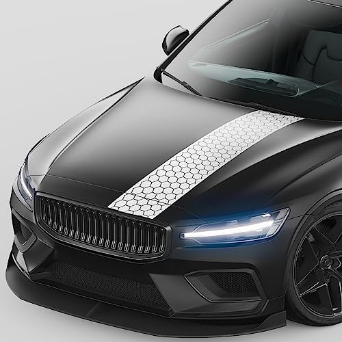 Finest Folia Rennstreifen Auto Aufkleber 120x25cm für Motorhaube Motorrad Bus Sticker Kfz Zubehör Tuning Dekor Design Folie Racing Streifen Dach KX079 (09 Silber)