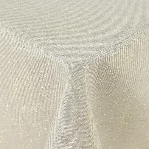 Spotjoy Glitzer Leinenoptik Tischdecke Abwaschbar Rechteckig 140 x 180 cm Tischtuch Lotuseffekt Wasserabweisend Tischwäsche Fleckabweisend - Beige