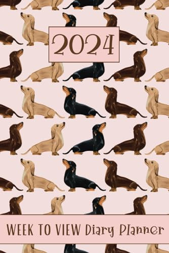 Week To View Diary Planner 2024: Dachshund Sausage Dog Lovers Weekly, Month At A Glance Schedule Organiser, Pink