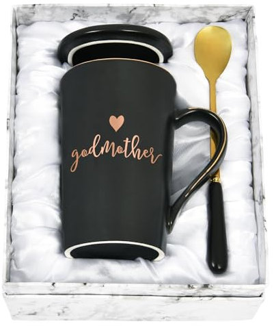 Joymaking Godmother Gifts Coffee Mug 14oz Godmother Gifts Mug from Godson Godchild, Ceramic Mug Godmother Gifts for Christening Easter Gift Idea Birthday, Black