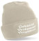 Herzbotschaft Beanie Strickmütze mit Spruch | Gehasst Verdammt Vergöttert | Creme | Unisex SoftTouch angenehm weiche und warme Wintermütze | OneSize Einheitsgröße für Erwachsene
