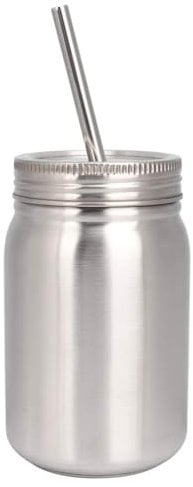 Stainless Steel Straw Tumbler, 700ml Reusable Coffee Cup,Double Wall Vacuum Food Jar Insulated Mason Jar Coffee Travel Mug Tumbler Mug with Lid and Straw for Outdoors Home Office