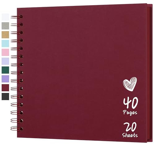 Hiwhy Fotoalbum Scrapbook 20,5x20,5 cm 40 Seiten DIY Scrapbook Hartes Kraftpapier Baby Erinnerungsbuch Familie Geburtstag Hochzeit Jahrestag Scrapbook, Rot