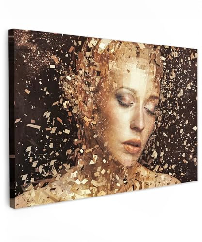 MuchoWow© Wandbilder Groß 120x80 cm XXL Schlafzimmer Home Deko Wohnung Bild Wohnzimmer Fotoleinwand Wand Bilder Leinwand Wall Decor Frau - Gold - Porträt - Kunst - Luxus