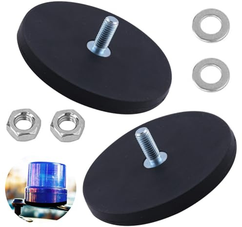 ZHIQIN Neodym Magnete Gummiert mit M6 Gewinde, Schwarz, 2 Stück, Ø 66mm | Mit Loch, Starke Gummiert Runde Magnete, Für Die Wand Büros Schule