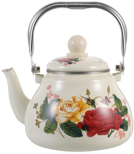 ABOOFAN Tetera de esmalte vintage 1 L chino para estufa hervidor de agua hervidor de agua pequeña olla de agua floral cafetera inducción para el hogar restaurante