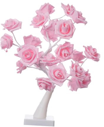 OSALADI Nachttisch-LED-Leuchten Rose Tischleuchte Bonsai-Tischleuchte Rosen-Bonsai-Baum tischlampe led tree light dekorative Lampe Nachtlicht nordisch Dekorative Lichter Bonsai Baum Rosa