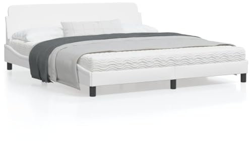 ZEYUAN Bettgestell mit Kopfteil Weiß 180x200 cm Kunstleder, Bett, Bed Frame, Familienbett, Bettrahmen, Bett Gestell, Bett Rahmengestell, Schlafzimmer Bett - 373239