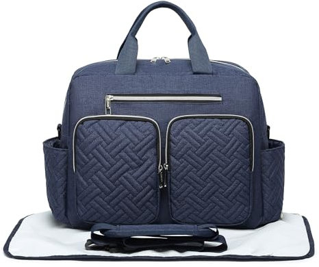 KONO Baby Wickeltasche Weekender Travel Windel Tote für Mama und Papa Convertible Messenger mit isolierten Taschen (große Tasche mit Wickelauflage Marineblau)