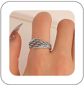 Inilbran Boho Engel Flügel Fingerring Vintage Engel Feder Wickeln Offenen Ring Silber Schutzengel Ring Flügel Einstellbar Stapeln Ring Schmuck Für Frauen
