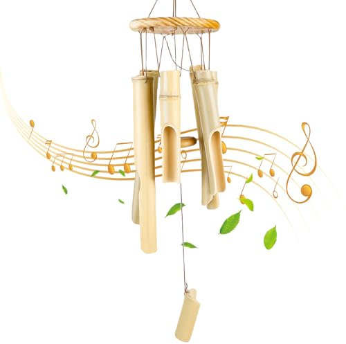 Bambus-Windspiel, 76cm Garten Windspiele für Drinnen und Draußen mit 6 Rohre, Gross Musik Hängende Dekoration Holz Glockenspiel für Garten Hof Draußen Balkon & Garten Gedenk-Geschenke