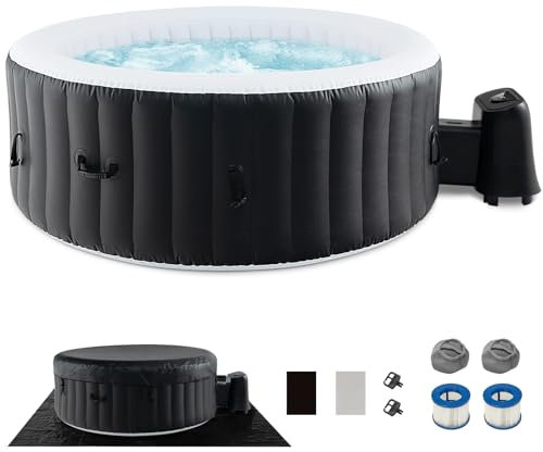 hot tub, 4-6 person blowup pool hottub w/130 air jets, heater pump, filter cartridges, insulated cover, ground cloth, portable outdoor water spa (80‘‘ round, 4-6 person)