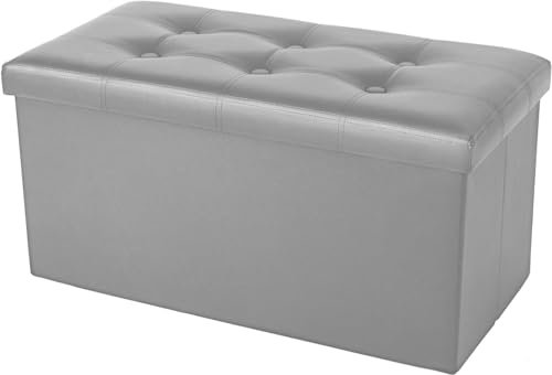 COSYLAND 76cm Sitzbank mit Stauraum - Gepolstert Sitztruhe - Wäschetruhe Sitzbank - Bettbank mit Stauraum - Kunstleder Sitzbank Schlafzimmer - Fußhocker - bis 200 kg Belastbar (Hellgrau)