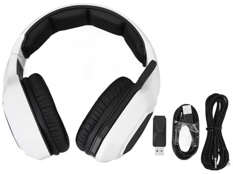 Eujgoov Gaming Headphones with Noise Cancelling Mic Over Ear Headphones with Charging Cable for PS5 (White)
