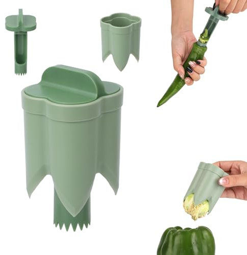 2 in 1 Pfeffer Entkerner, Paprika Schneider 2 in 1 Pfeffer Entkerner für Obst Pfefferentkerner Und Entkerner für die Küche Zuhause Familie Camping (Grün)
