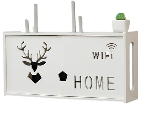 UTTASU Large Wall-Mounted Wireless Router Rack WiFi Storage Box Cable Organizer for Living Room Home TV Accessories Set Top Box 48x24x11.5cm White(A)