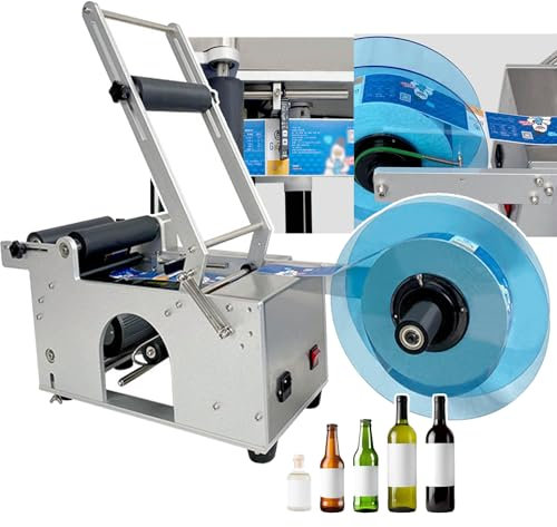 HEGGMKK Semi-Automatic Round Bottle Labeling Machine, Bottle Label Applicator, 20-40PCS/Min, For Width 26-150mm Length 25-300mm Label,A