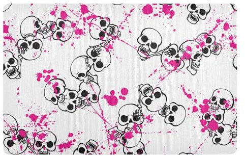 ZRWLUCKY Welcome Door Mat 32 x 20 Inches Non-Slip Rubber Backing Flat Profile Washable for Entrance Living Room Balcony Kitchen Angry Skull