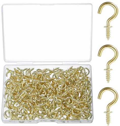 ZHENGYYUU 200 Stück Kleine Haken zum Schrauben, Schraubhaken Kleine Haken, Deckenhaken Mini Auge Schrauben, Schraubenhaken für Holz Hängende Pflanzen Kunst Schlüssel Dekorationen, Schraubhaken Gold
