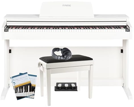 Fame Digitalpiano Set, DP-2000 WH, 88 Tasten, Hammermechanik, 16 Sounds, 128-fache Polyphonie, inklusive Klavierbank, Kopfhörer, Notensammlung