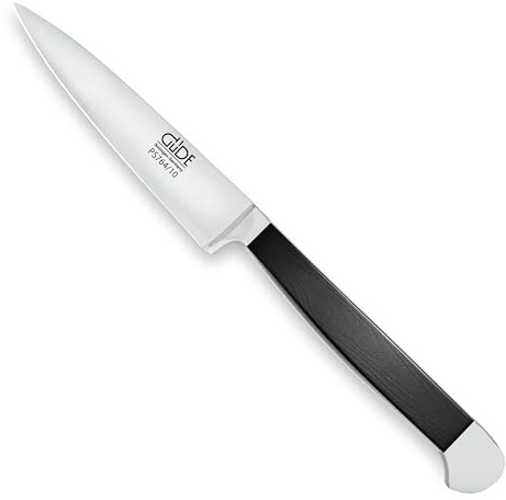 Güde Solingen Made in Germany - deutsches Spickmesser Handarbeit 10 cm Klingenlänge Alpha Pure Doppelkropf - geschmiedet Ergonomischer schwarzer Micarta-Griff - kleines Küchenmesser Officemesser