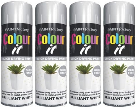 MIXEL Brilliant White Gloss Spray Paint, Quick-Drying Formula, Long-Lasting Protection, DIY Projects, Ideal For Wood, Metal, Plastic, Interior And Exterior Use, 250ml, (4 Pcs)