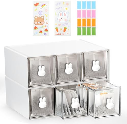 SHAIDOJIO 1PCS Plastic Tea Box Organiser, Clear Tea Bag Organiser with 3 Drawer, Stackable Coffee Bag Holder, Acrylic Teabag Storage Coffee Station Acrylic Storage Container for Office Kitchen