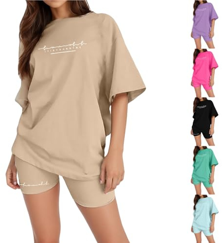 YCBMINGCAN Blitzangebote Sportanzug Damen Kurzarm Trainingsanzug Set Tracksuit Rundhalsausschnitt Einfarbig Zweiteiler Zweiteiler Jogginganzug Loungewear Outfit Jogger Trainingsanzug Set Sport Outfit