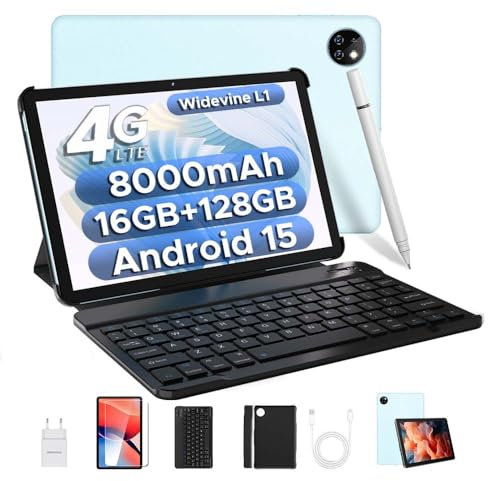 DOOGEE T10W Android 15 Tablet 10 Pulgadas con 16GB RAM+ 128GB ROM(TF 2TB), 8000mAh Batería Tablet con Lapiz y Teclado, Dual SIM 4G/Face ID/5G WiFi/BT5.0/OTG/Widevine L1