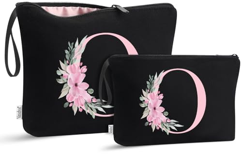 Vavabox Kulturbeutel-Set, Geburtstagsgeschenke für Frauen, Reise-Kulturbeutel mit Griff, 2-teilig, Schwarz (O)