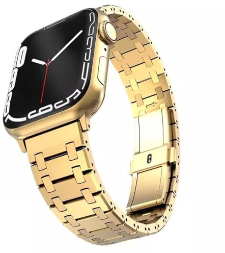 Wtukmo Correa de acero inoxidable para Apple Watch Ultra band 49mm 38/40/41mm 42/44/45mm S10 42MM 46MM pulsera para s 10 9 8 7 Se 6 5 4 Se(Gold,49mm)