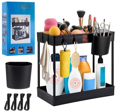 Organizer Sottolavello Cucina con Ganci - Misure 47,5 x 27 x 20,5 cm (L x P x H) - Ripiani Forati Antimuffa - Piedini in Silicone Antiscivolo - Capiente e Salvaspazio