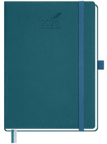 BEZEND Kalender 2026 Buchkalender A5 1 Woche 2 Seiten | Terminplaner 2026 Wochenplaner mit 100 g/m² Papier & Monats-Register | Planer & Terminkalender mit PU-Leder Hardcover - Dunkelgrün