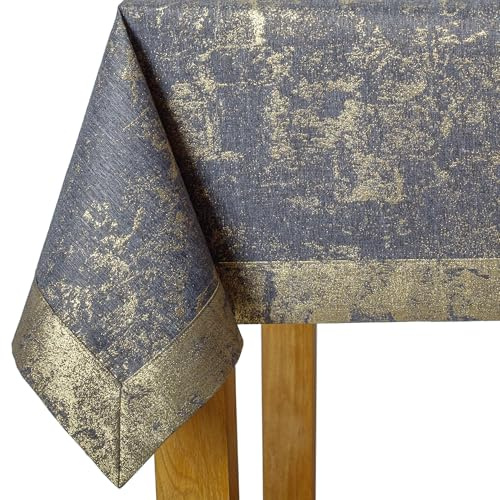 invitta Tischdecke Mitteldecke Grau Gold 100x100 cm - modernes Tischtuch aus Polyester mit Goldakzenten, wasserabweisend mit Lotuseffekt, hochwertiger Kuvertsaum 5 cm, Fleckschutz, pflegeleicht