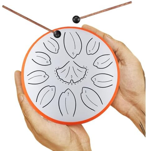 Steel Tongue Drum | Zungentrommel | 6 Zoll, 11 Noten, C-Dur - Mit sphärischem Klang für Entspannung, Perfekt für Yoga, Meditation, Band & Musikunterricht (Weiß)