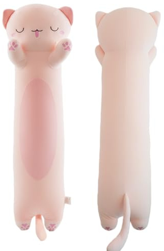 ZOMAXTOY Katzen Kuscheltier, Weiches Lang Katzen Stofftier Plüschkissen, Niedliches Kitten Spielzeug Plüschtier, Kuschelkissen für Kinder Jungen Mädchen Zimmerdeko(Pink, Sleepy Eyes, 90cm/35.43inch)