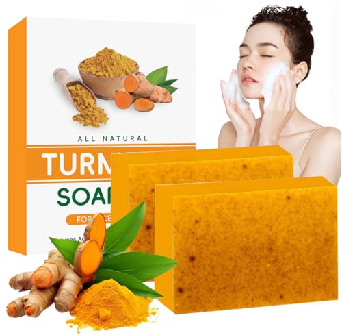 2 Stück Kojic Acid Soap & Turmeric Soap, Kojisäure Seife & Kurkuma Seife für Gesicht & Körper, Seifenstück für Tiefenreinigung, Porenverkleinerung & Feuchtigkeit, Entferner für dunkle Flecken, 2×100g