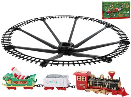 Hperu Train d'arbre de Noël, Ensembles de Train d'arbre Noël Jouets pour Autour l'ensemble électrique avec lumière et Son 2 Jouets Simulation Chariot pour Enfants, Tout-Petits - Pas Batter